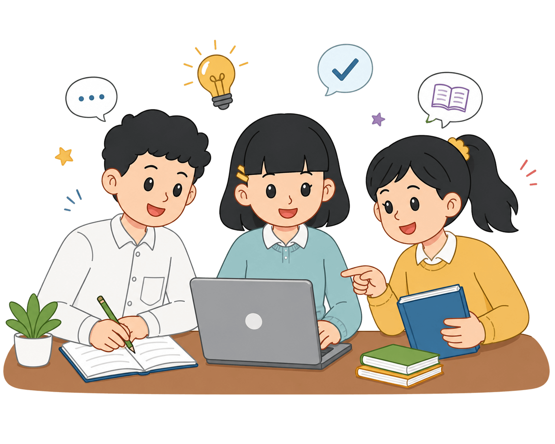 Three learners studying together at a laptop